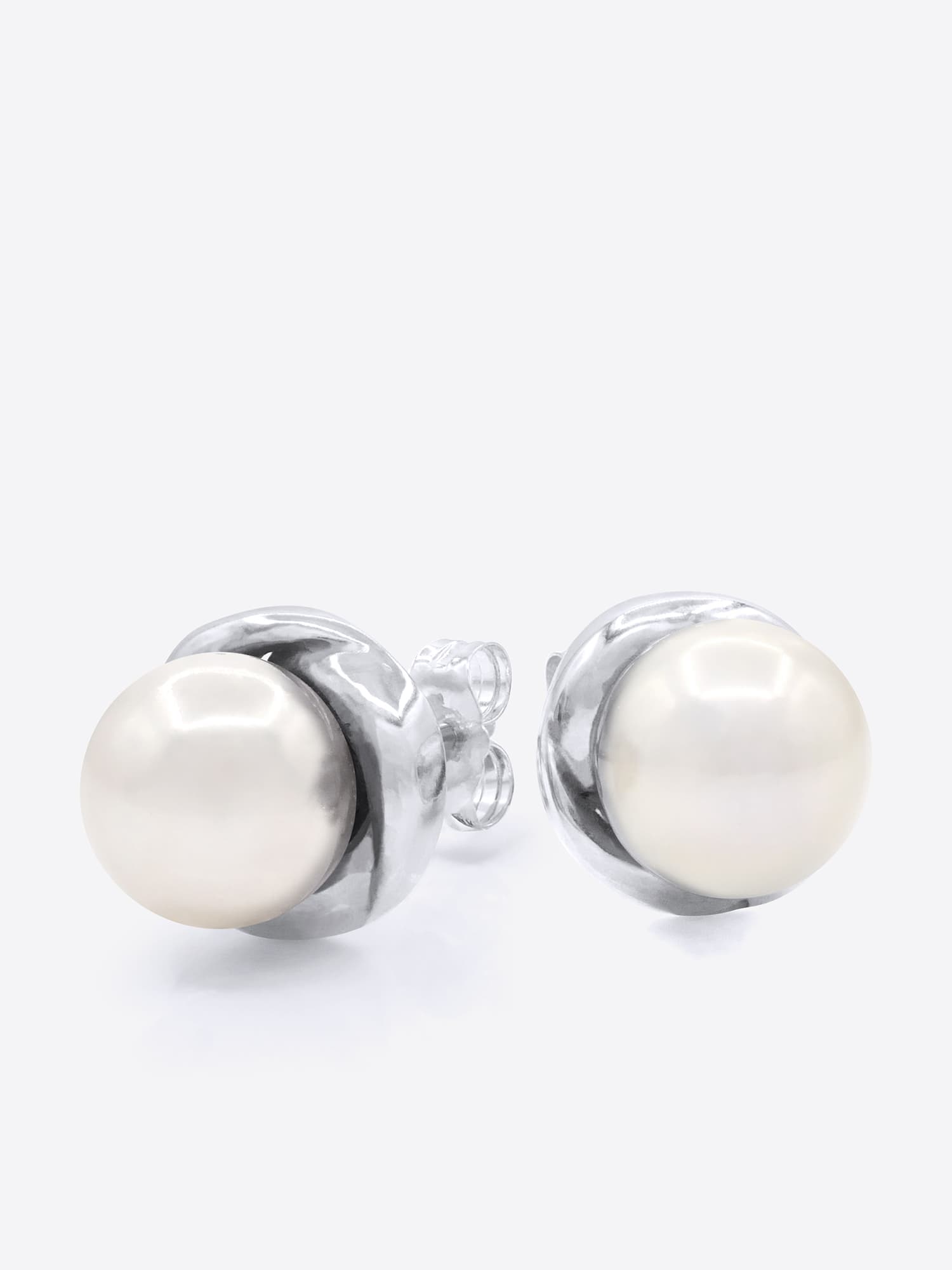 Boucles d'Oreilles Véritables Perles d'Eau Douce Rondes — Or Blanc 375 Millièmes 1