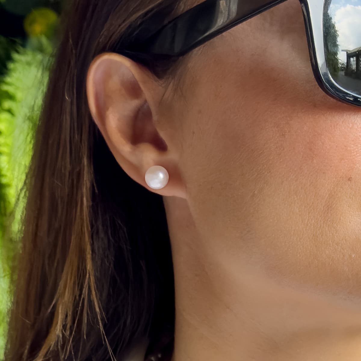Boucles d'Oreilles Véritables Perles d'Eau Douce Bouton 9-10 mm — Or Blanc 375 Millièmes 4
