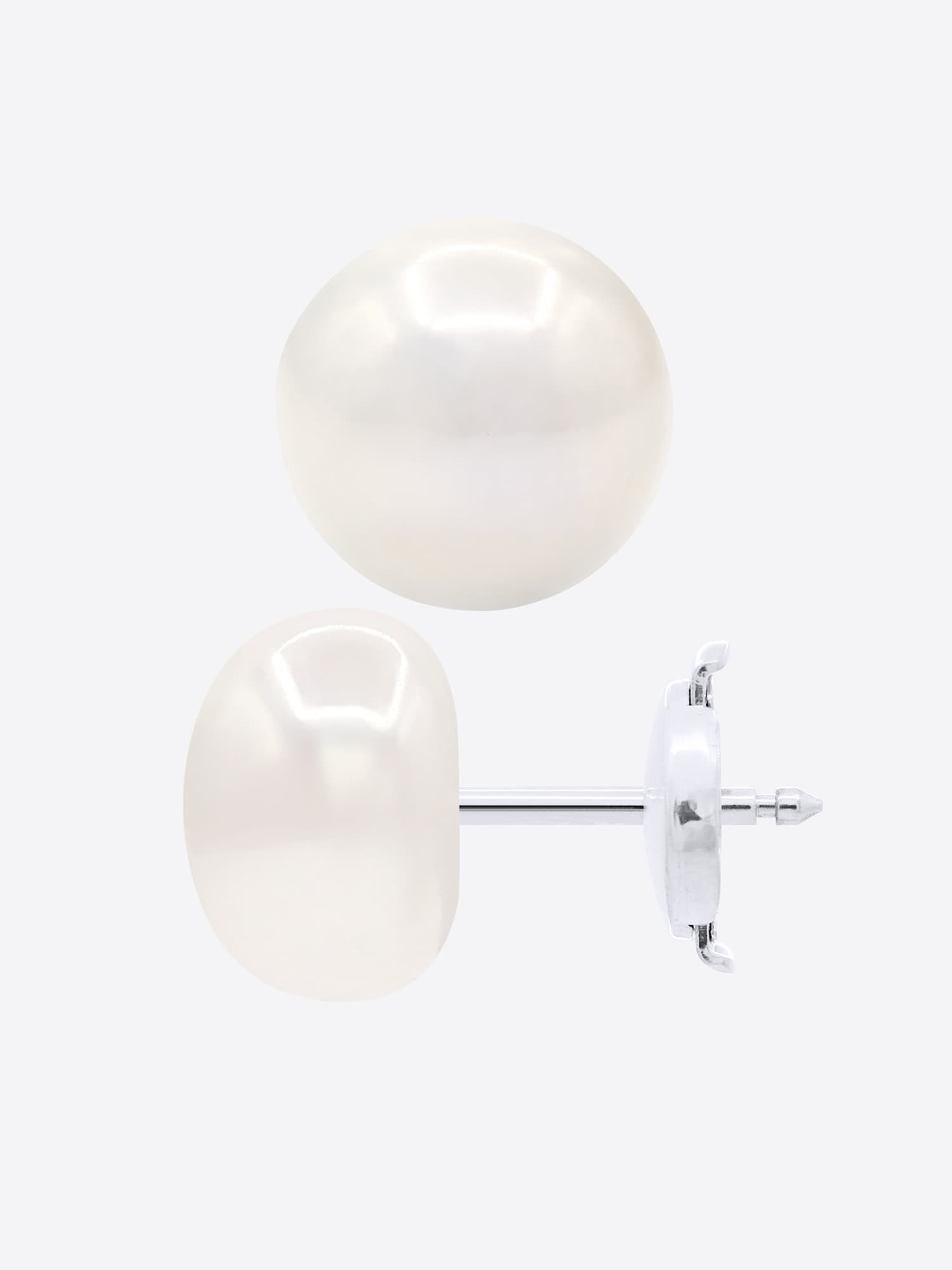Boucles d'Oreilles Véritables Perles d'Eau Douce Bouton 9-10 mm — Or Blanc 375 Millièmes 5