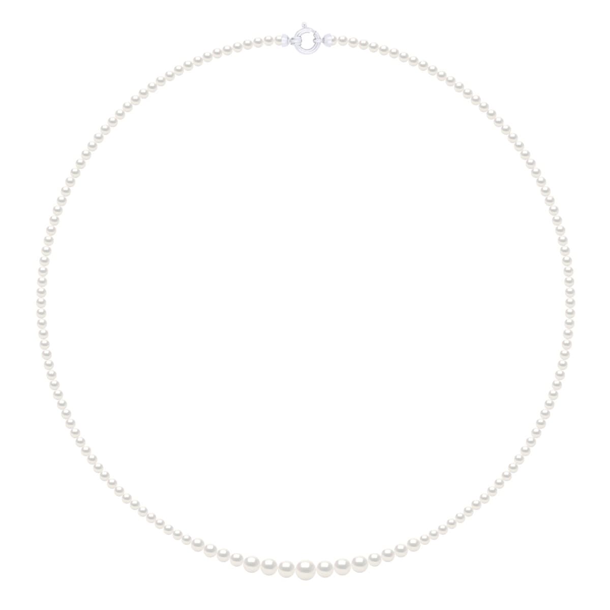 Collier Véritables Perles d'Eau Douce Rondes 3-6 mm — Or Blanc 375 Millièmes — 55 cm 1
