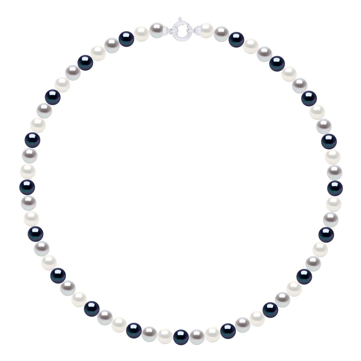 Collier Véritables Perles d'Eau Douce Rondes 6-7 mm — Or Blanc 375 Millièmes — 42 cm 1