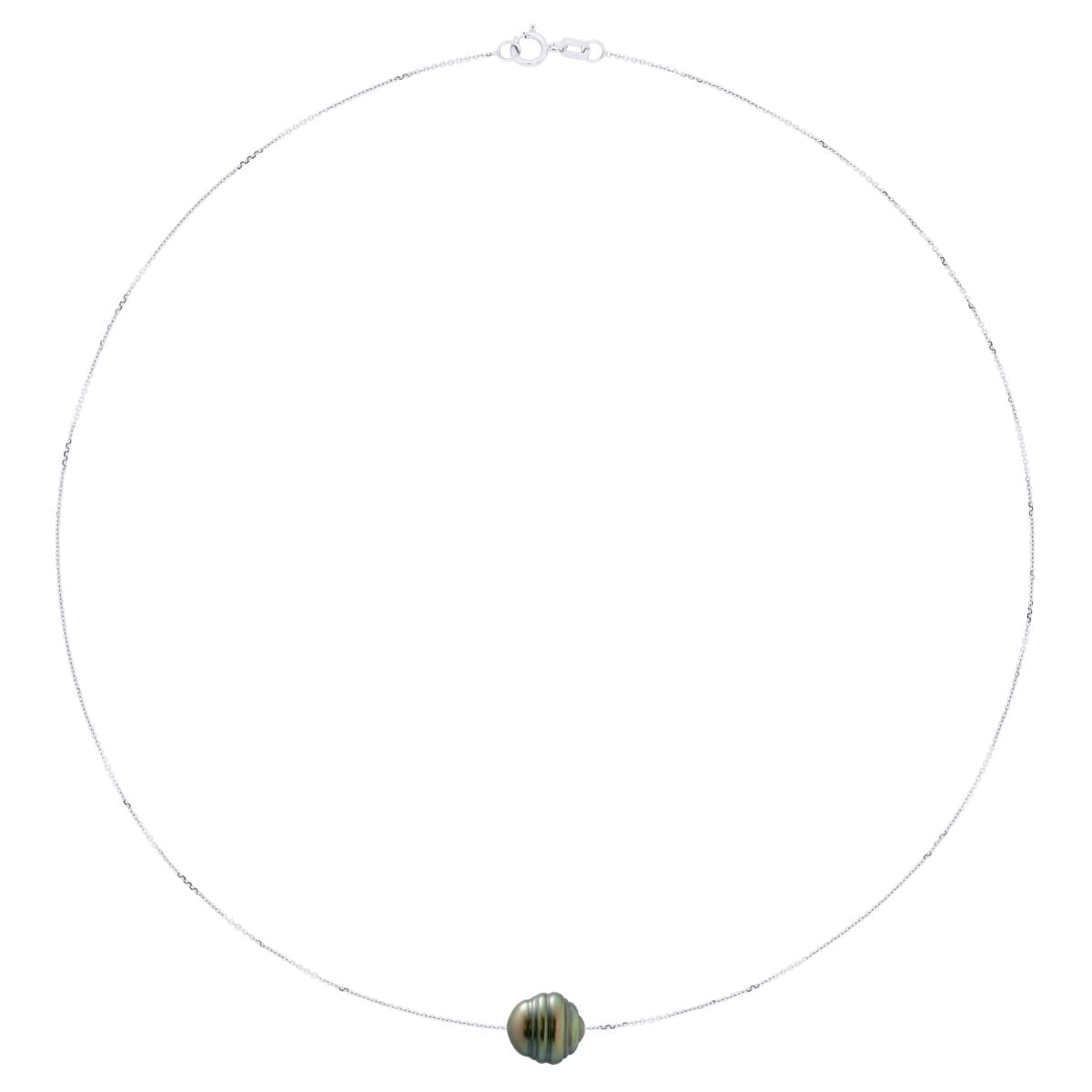 Collier Maille Forçat Véritable Perle de Tahiti Cerclée 10-11 mm — Or Blanc 750 Millièmes — 42 cm 2