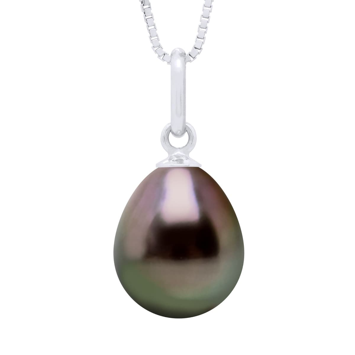 Pendentif Véritable Perle de Tahiti Poire 9-10 mm — Or Blanc 375 Millièmes 1