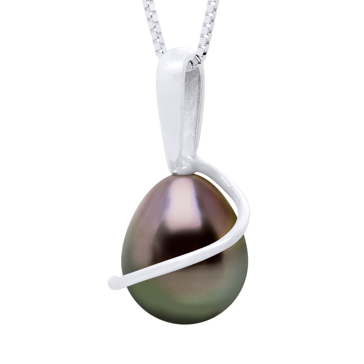 Pendentif Bélière Articulée Véritable Perle de Tahiti Poire 8-9 mm — Or Blanc 375 Millièmes 1