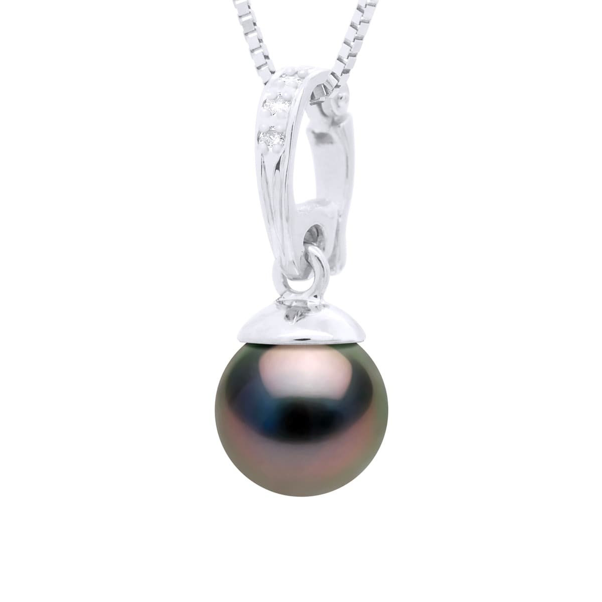 Pendentif Bélière Articulée Véritable Perle de Tahiti Ronde 10-11 mm — Or Blanc 375 Millièmes 1
