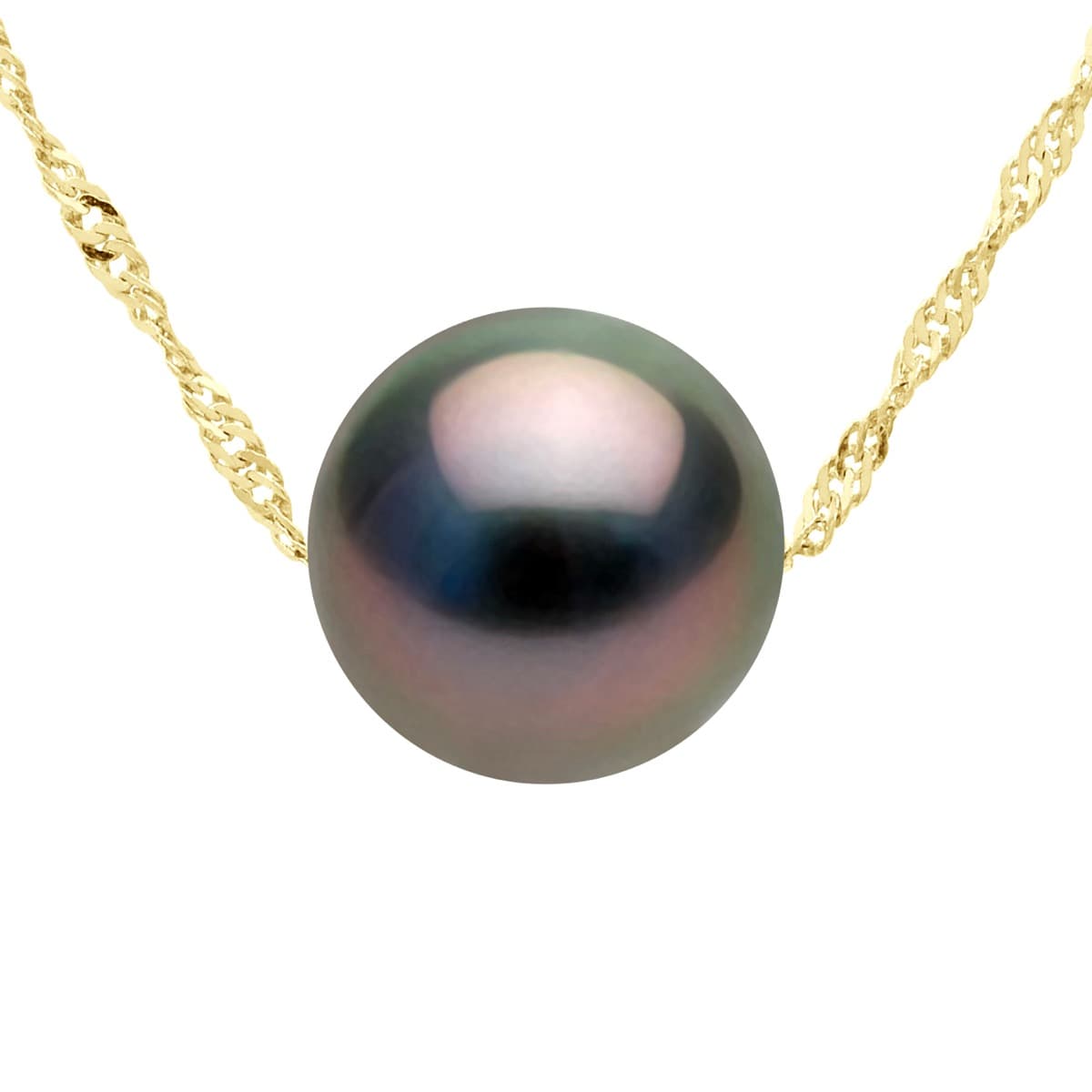 Collier Maille Singapour Véritable Perle de Tahiti Ronde 9-10 mm — Or Jaune 750 Millièmes — 42 cm 1