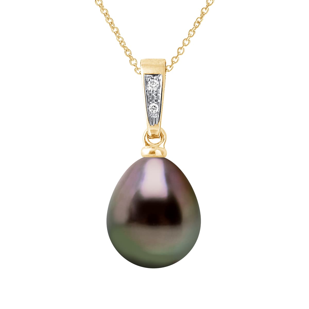 Pendentif Véritable Perle de Tahiti Poire 9-10 mm Diamants 0.01 ct — Or Jaune 375 Millièmes 1