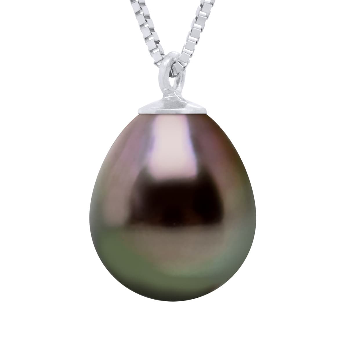 Collier Véritable Perle de Tahiti Poire 9-10 mm — Or Blanc 375 Millièmes — 42 cm 1