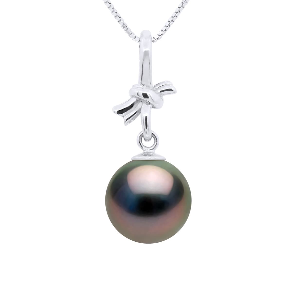 Pendentif Véritable Perle de Tahiti Ronde 9-10 mm — Or Blanc 375 Millièmes 1
