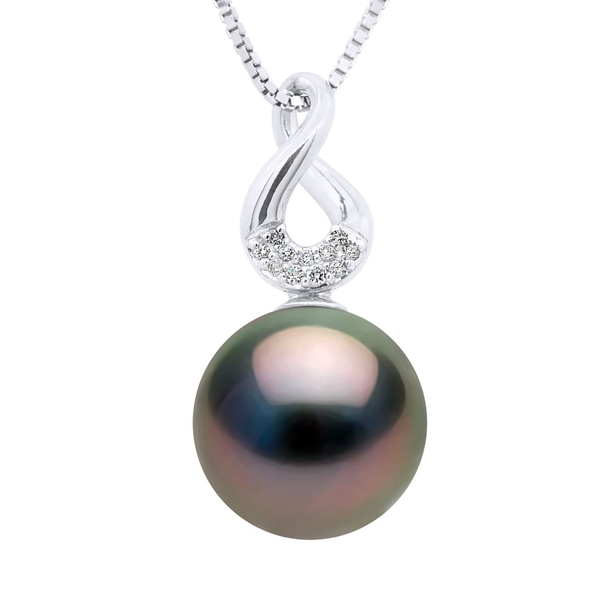 Pendentif Véritable Perle de Tahiti Ronde 9 mm — Or Blanc 375 Millièmes 1