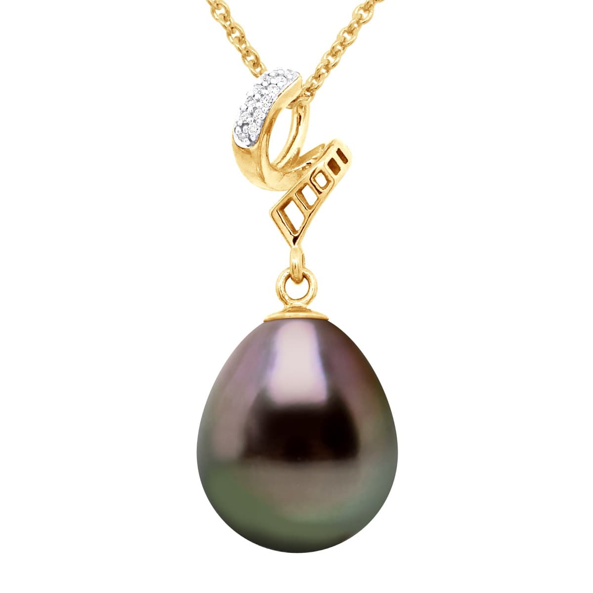Pendentif Véritable Perle de Tahiti Poire 11-12 mm — Or Jaune 375 Millièmes 1