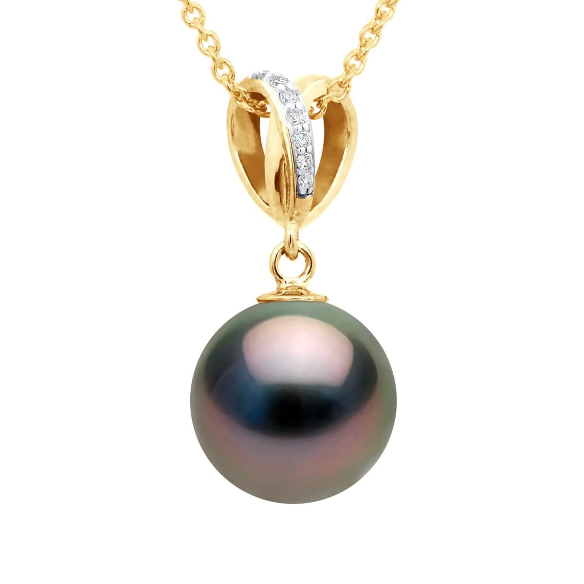Pendentif Véritable Perle de Tahiti Ronde 10-11 mm — Or Jaune 375 Millièmes 1