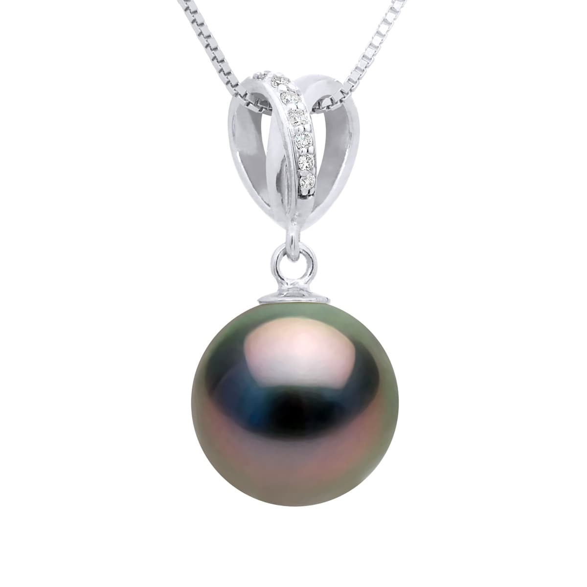 Pendentif Véritable Perle de Tahiti Ronde 10-11 mm — Or Blanc 375 Millièmes 1