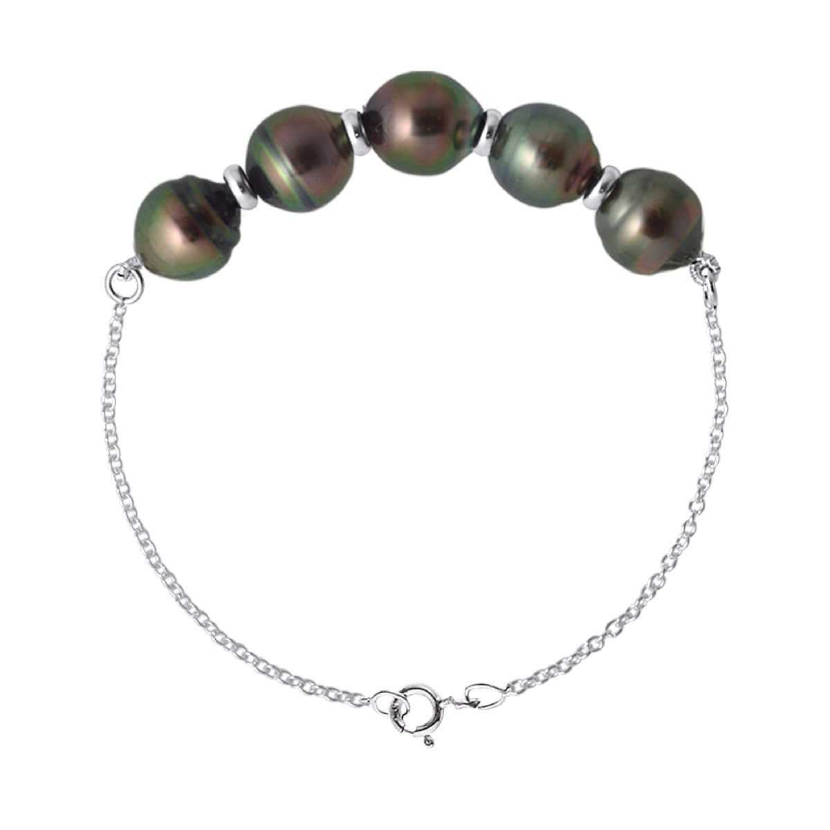 Bracelet Véritables Perles de Tahiti Cerclées 8-9 mm — Or Blanc 375 Millièmes — 42 cm 1