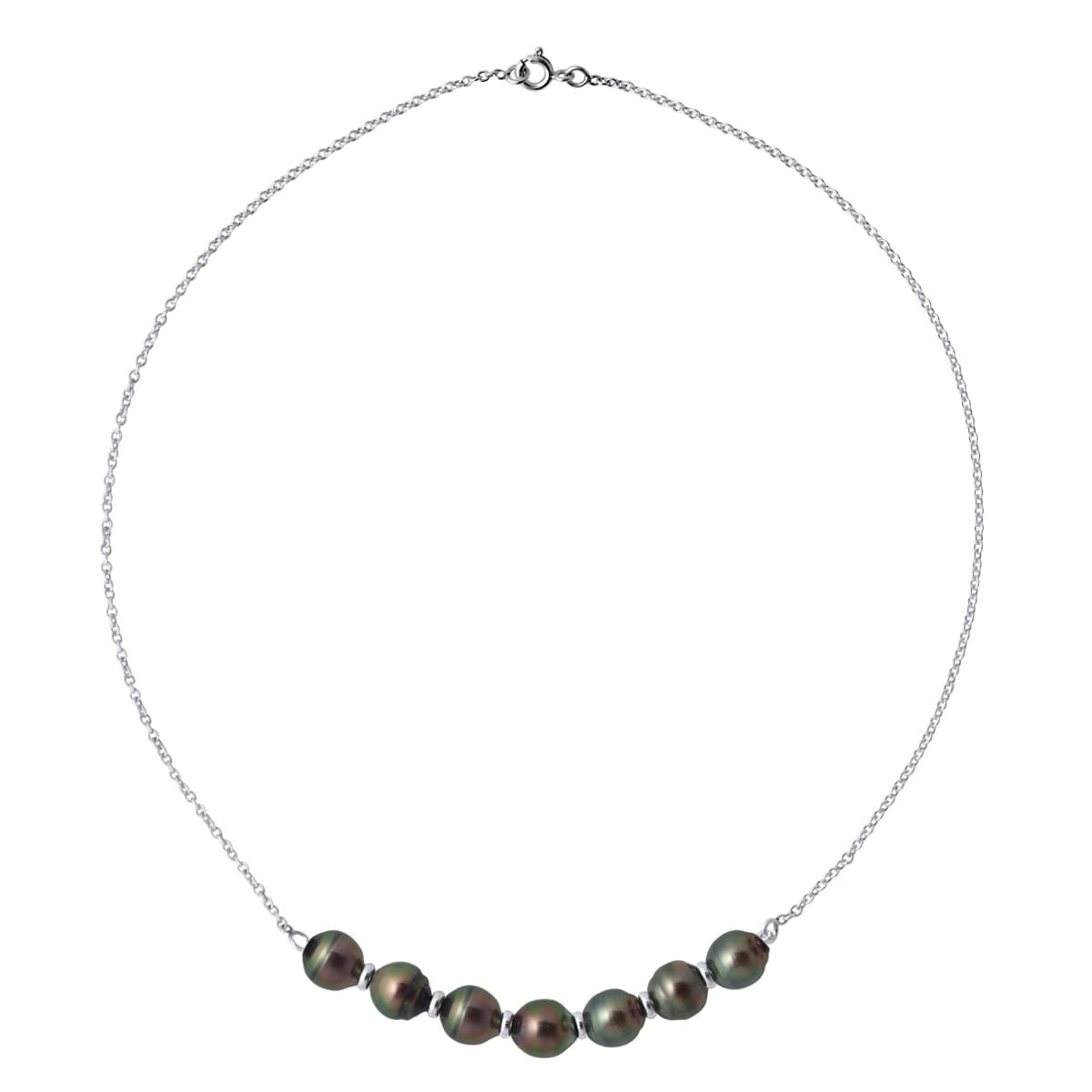 Collier Véritables Perles de Tahiti Cerclées 8-9 mm — Or Blanc 375 Millièmes — 42 cm 1