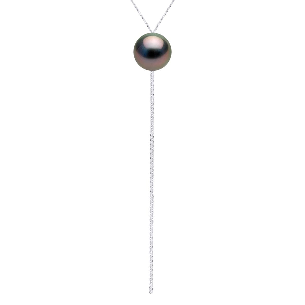 Collier Cravate Véritable Perle de Tahiti Ronde 12-13 mm — Or Blanc 375 Millièmes — 42 cm 1
