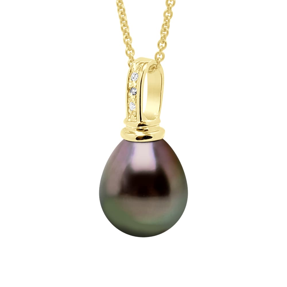 Collier Véritable Perle de Tahiti Poire 10-11 mm Diamant 0.03 ct — Or Jaune 375 Millièmes — 42 cm 1