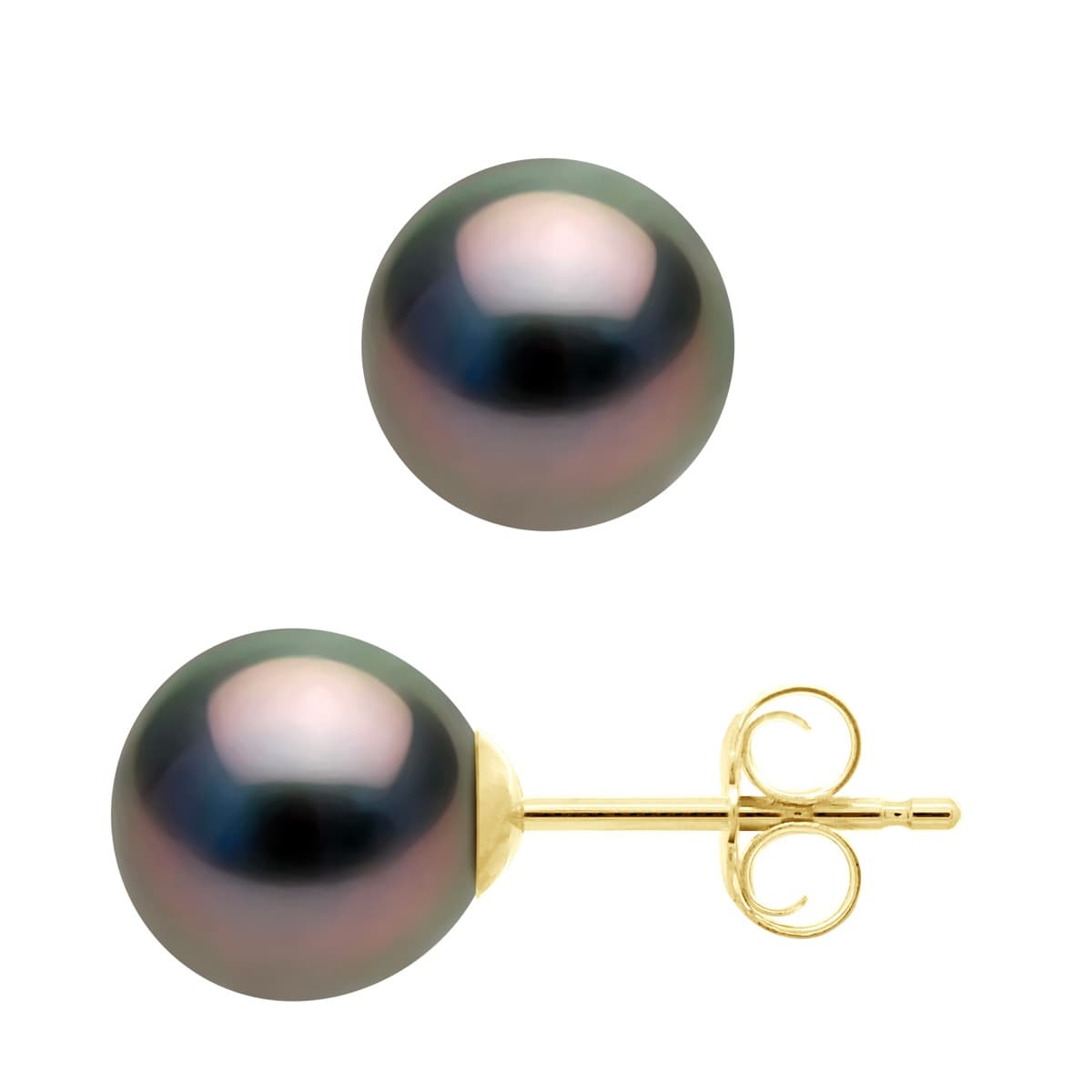 Boucles d'Oreilles Véritables Perles de Tahiti Semi-Rondes 7.5-8 mm — Or Jaune 375 Millièmes 4