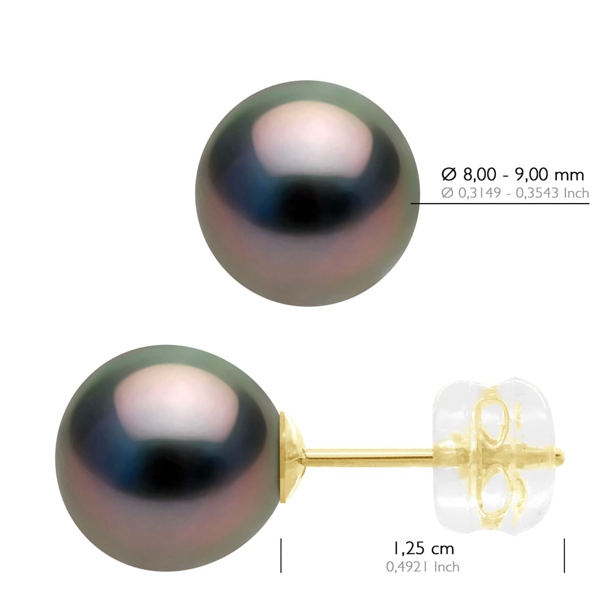 Boucles d'Oreilles Véritables Perles de Tahiti Rondes 8-9 mm — Or Jaune 375 Millièmes 2