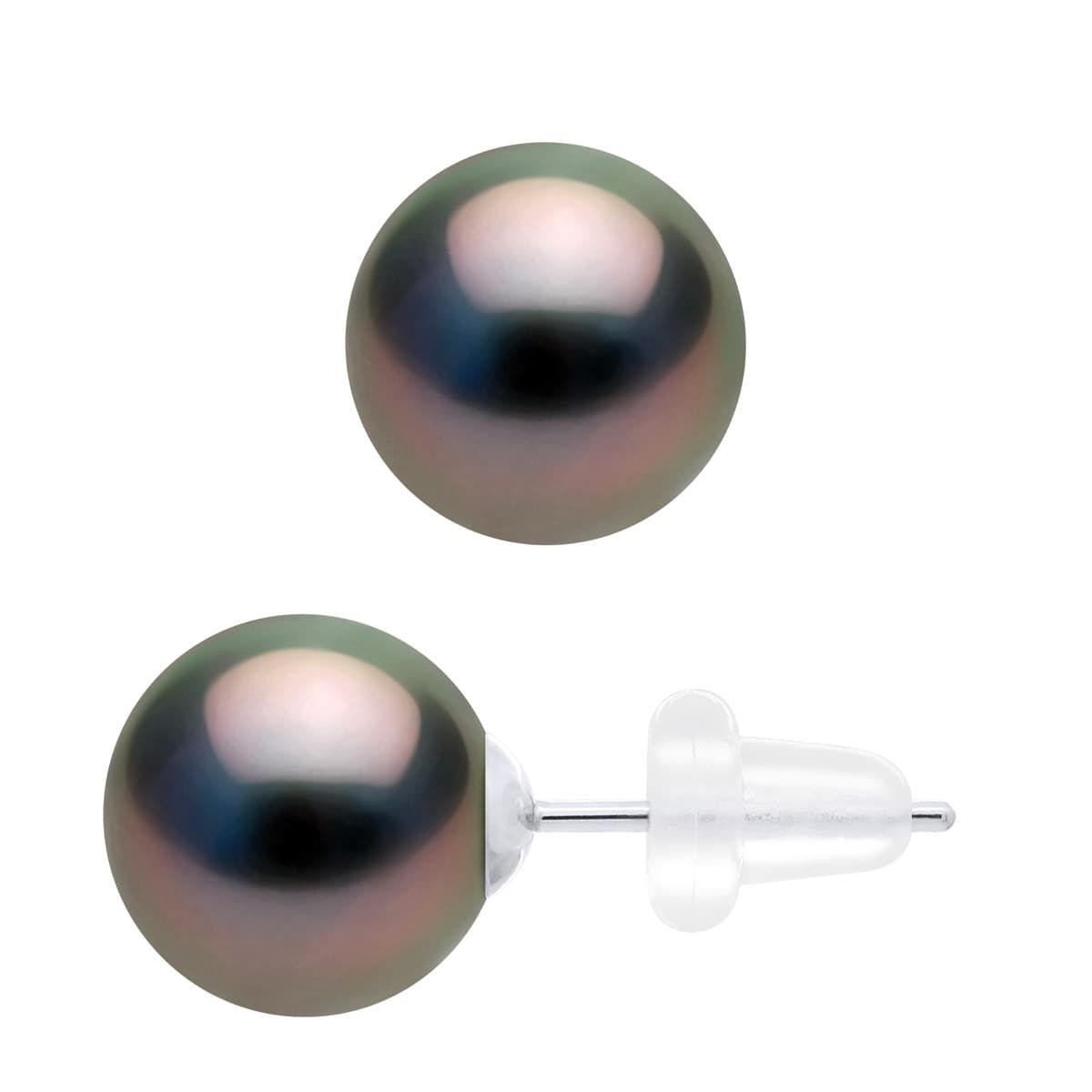 Boucles d'Oreilles Véritables Perles de Tahiti Rondes 8-9 mm — Or Blanc 375 Millièmes 1