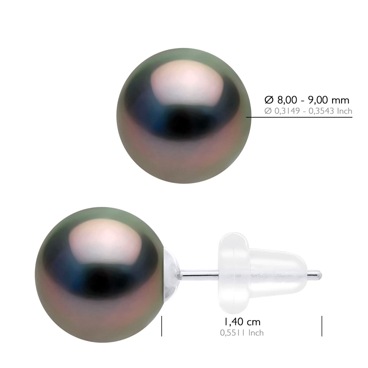 Boucles d'Oreilles Véritables Perles de Tahiti Rondes 8-9 mm — Or Blanc 375 Millièmes 3