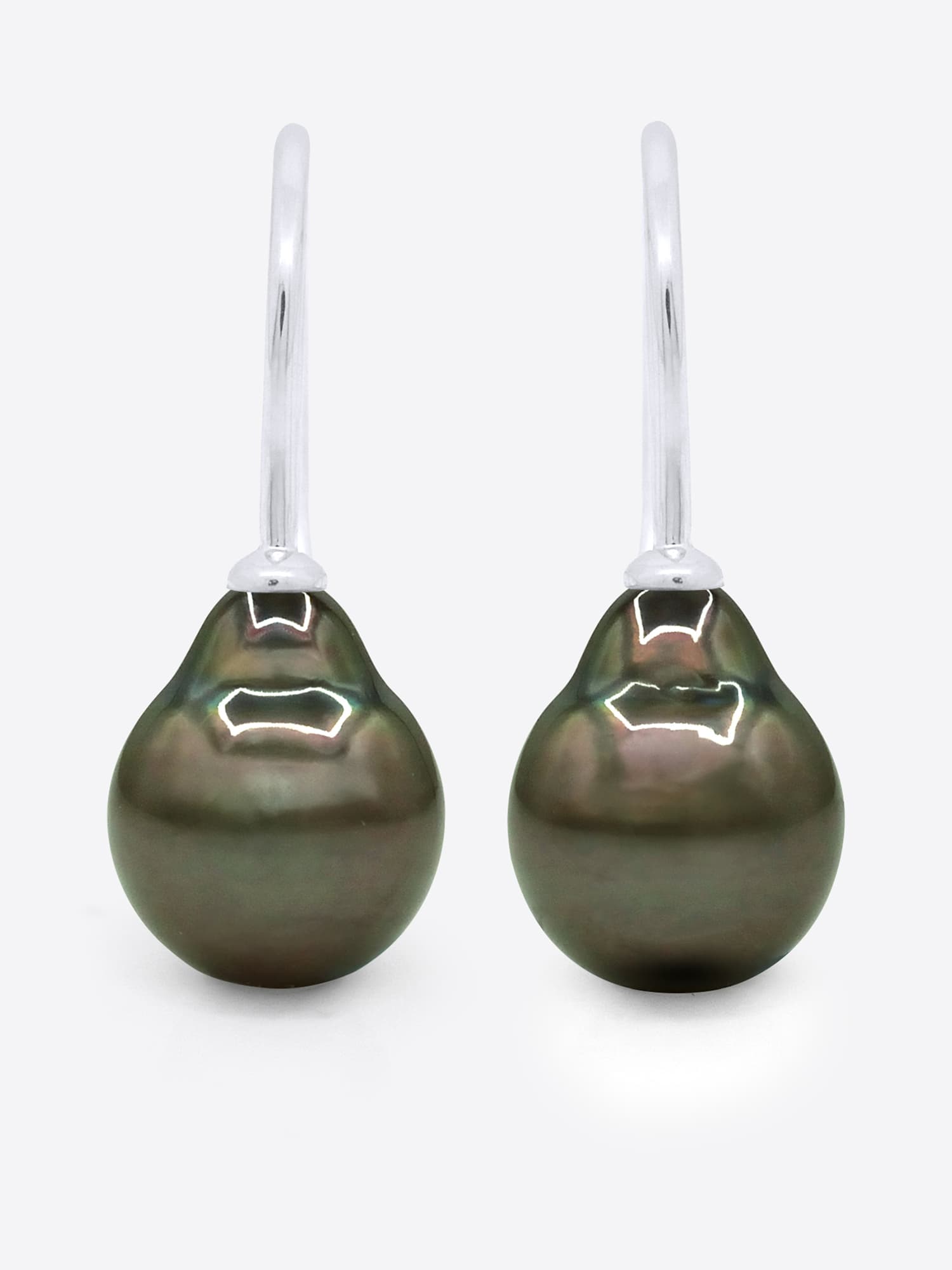 Boucles d'Oreilles Véritables Perles de Tahiti Poires 8-9 mm — Or Blanc 375 Millièmes 1
