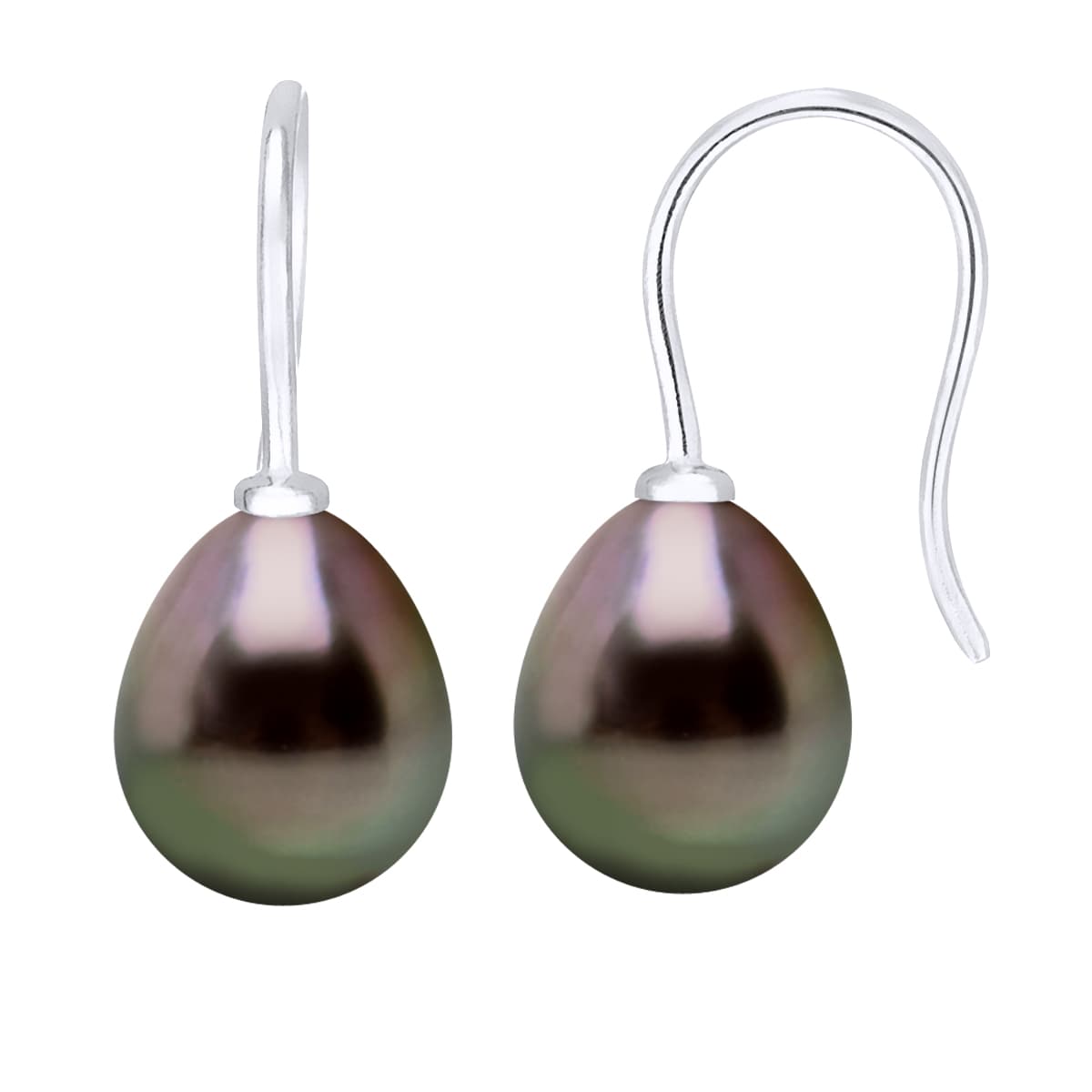 Boucles d'Oreilles Véritables Perles de Tahiti Poires 8-9 mm — Or Blanc 375 Millièmes 2