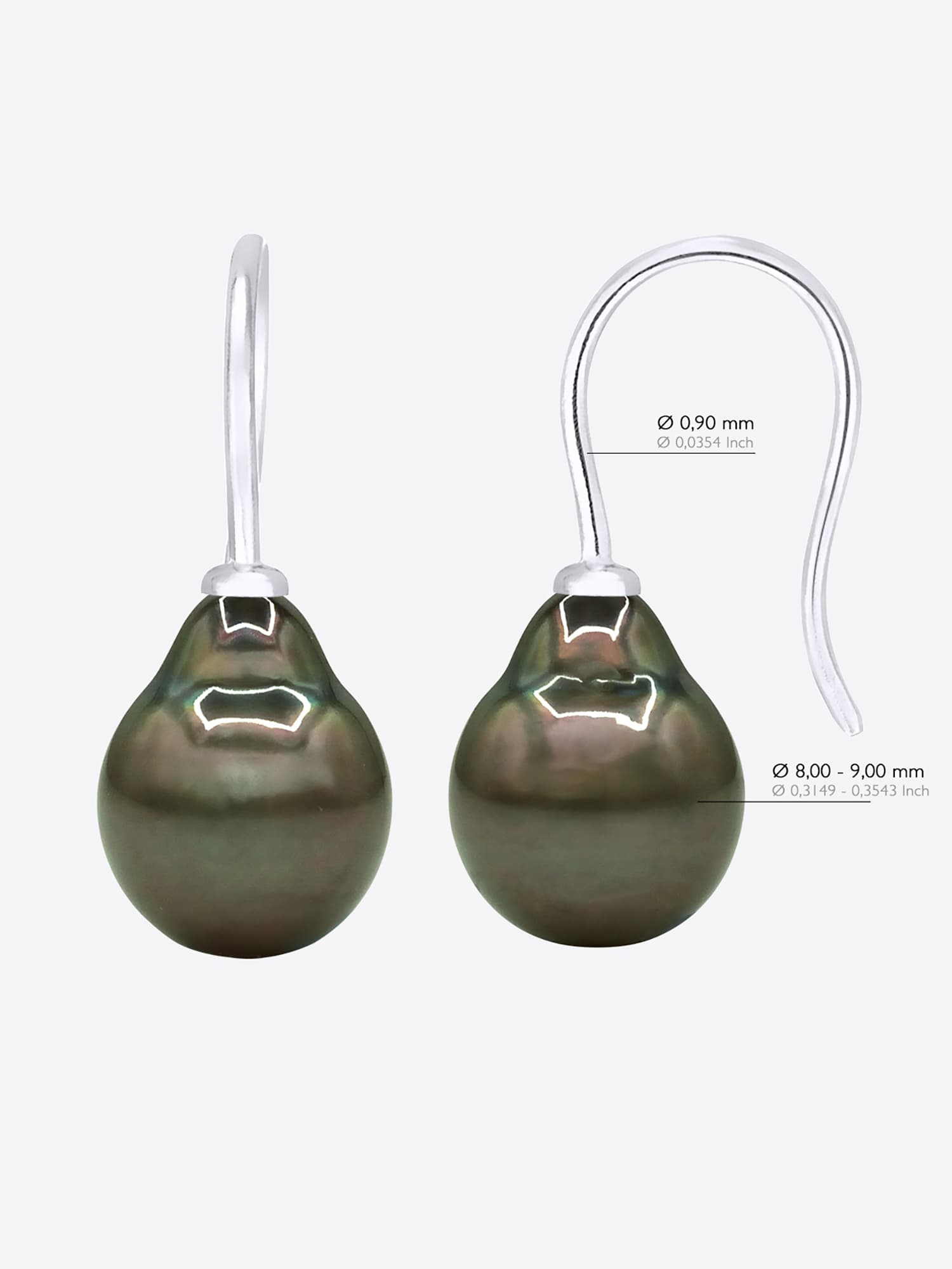 Boucles d'Oreilles Véritables Perles de Tahiti Poires 8-9 mm — Or Blanc 375 Millièmes 5