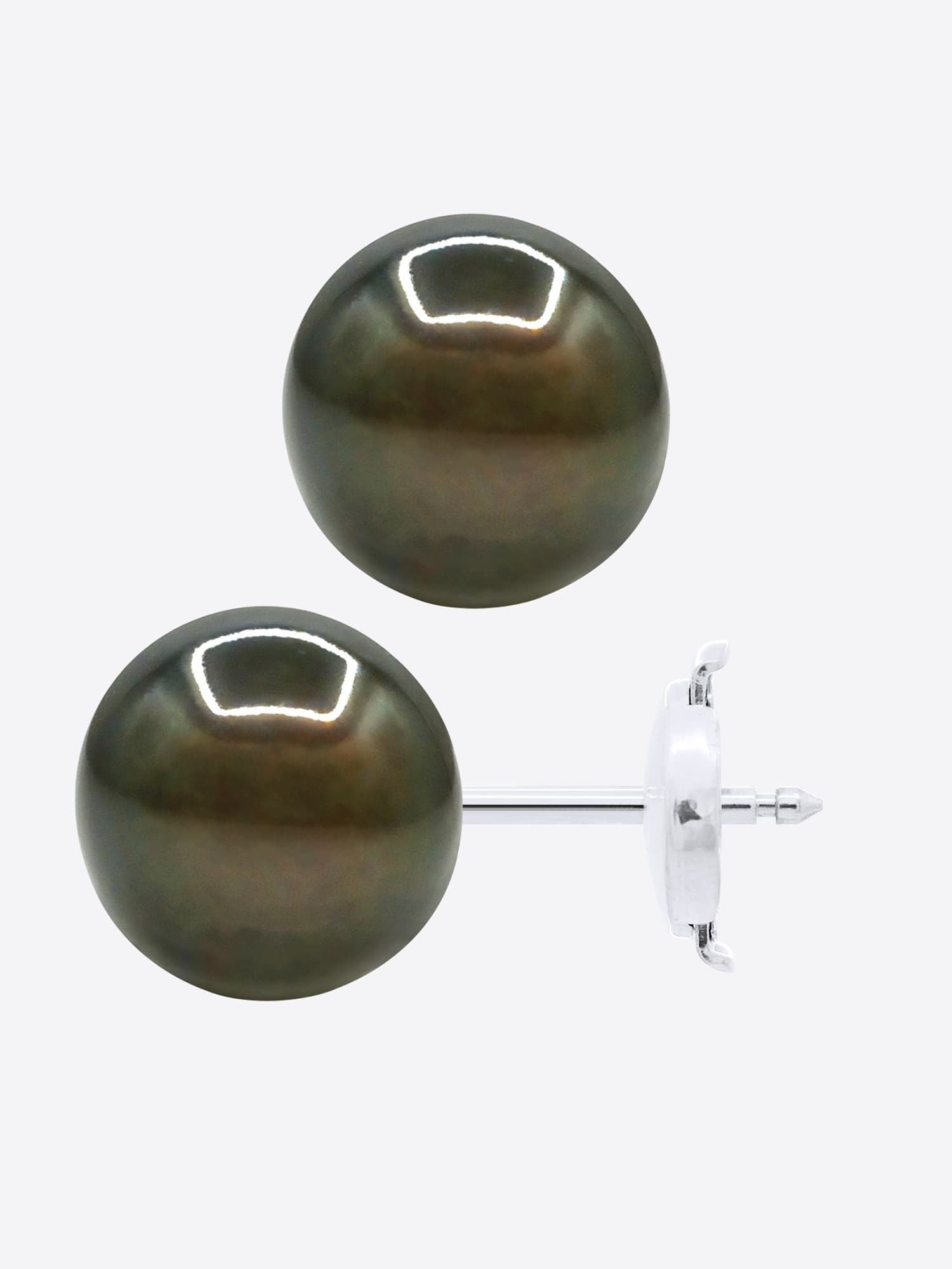 Boucles d'Oreilles Véritables Perles de Tahiti Rondes 9-10 mm — Or Blanc 375 Millièmes 4