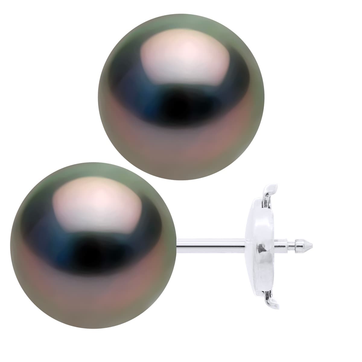 Boucles d'Oreilles Véritables Perles de Tahiti Rondes 10-11 mm — Or Blanc 375 Millièmes 3