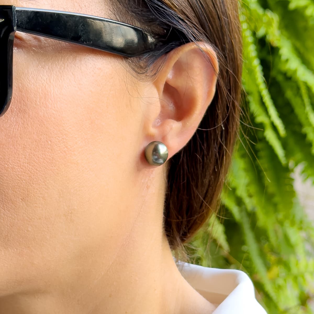 Boucles d'Oreilles Véritables Perles de Tahiti Rondes 10-11 mm — Or Blanc 375 Millièmes 4