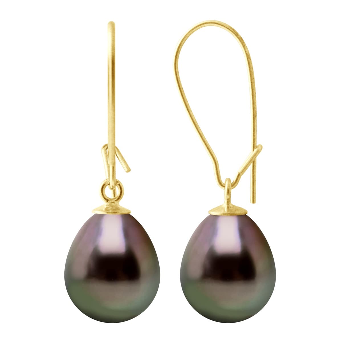 Boucles d'Oreilles Véritables Perles de Tahiti Poires 9-10 mm — Or Jaune 375 Millièmes 3