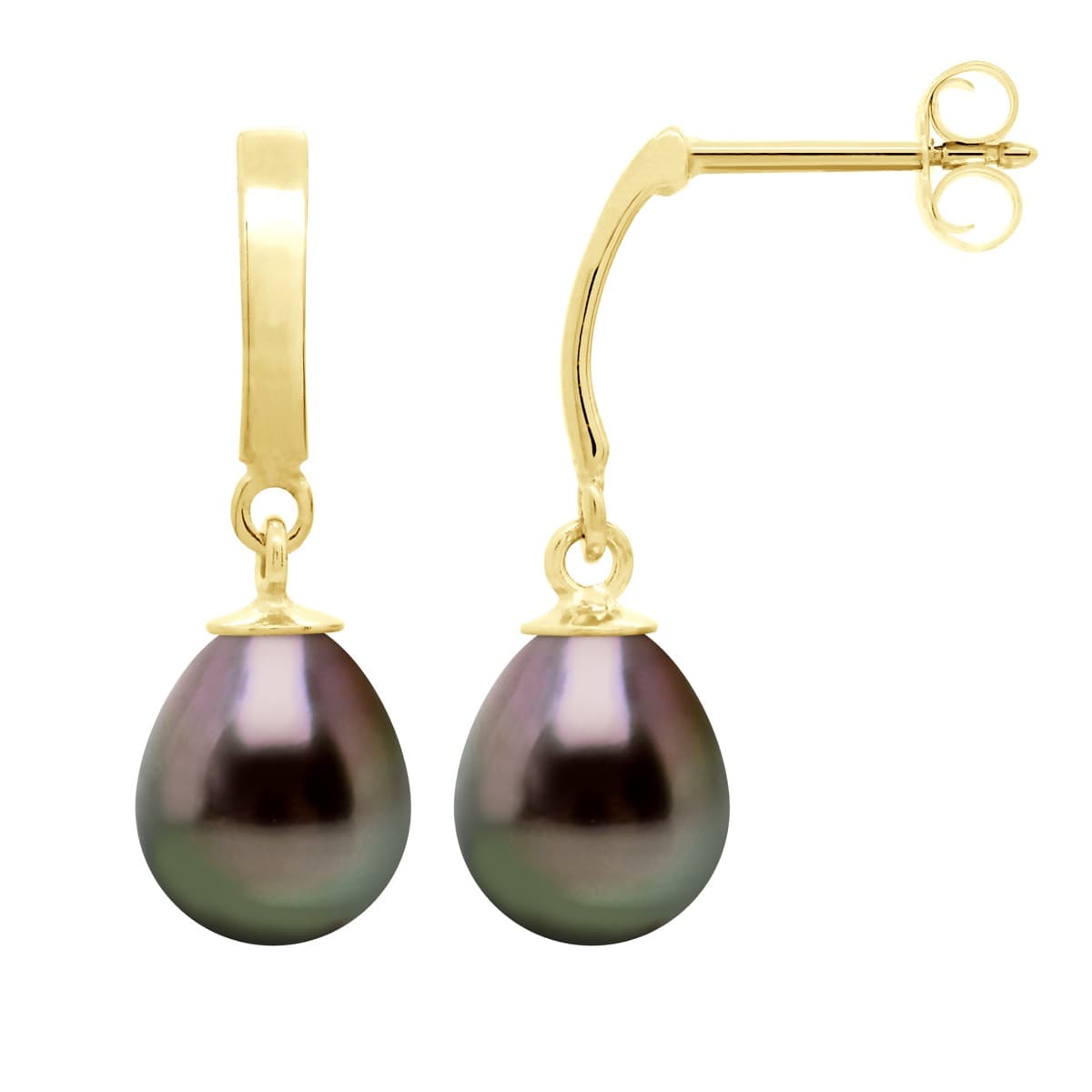 Boucles d'Oreilles Véritables Perles de Tahiti 8-9 mm — Or Jaune 375 Millièmes 3