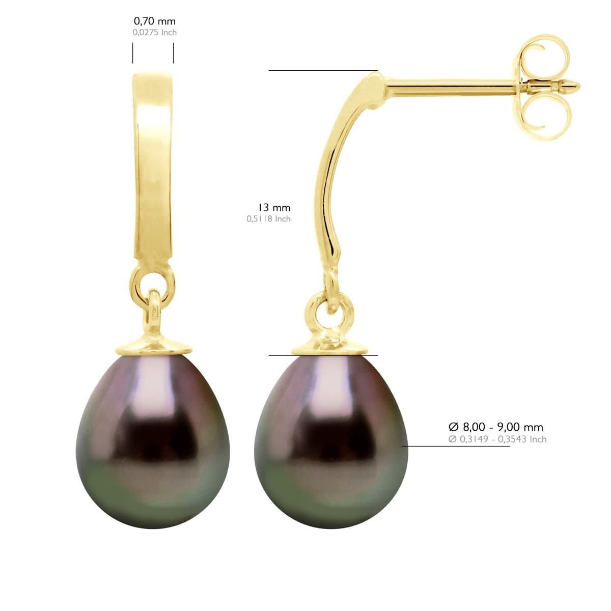 Boucles d'Oreilles Véritables Perles de Tahiti 8-9 mm — Or Jaune 375 Millièmes 4