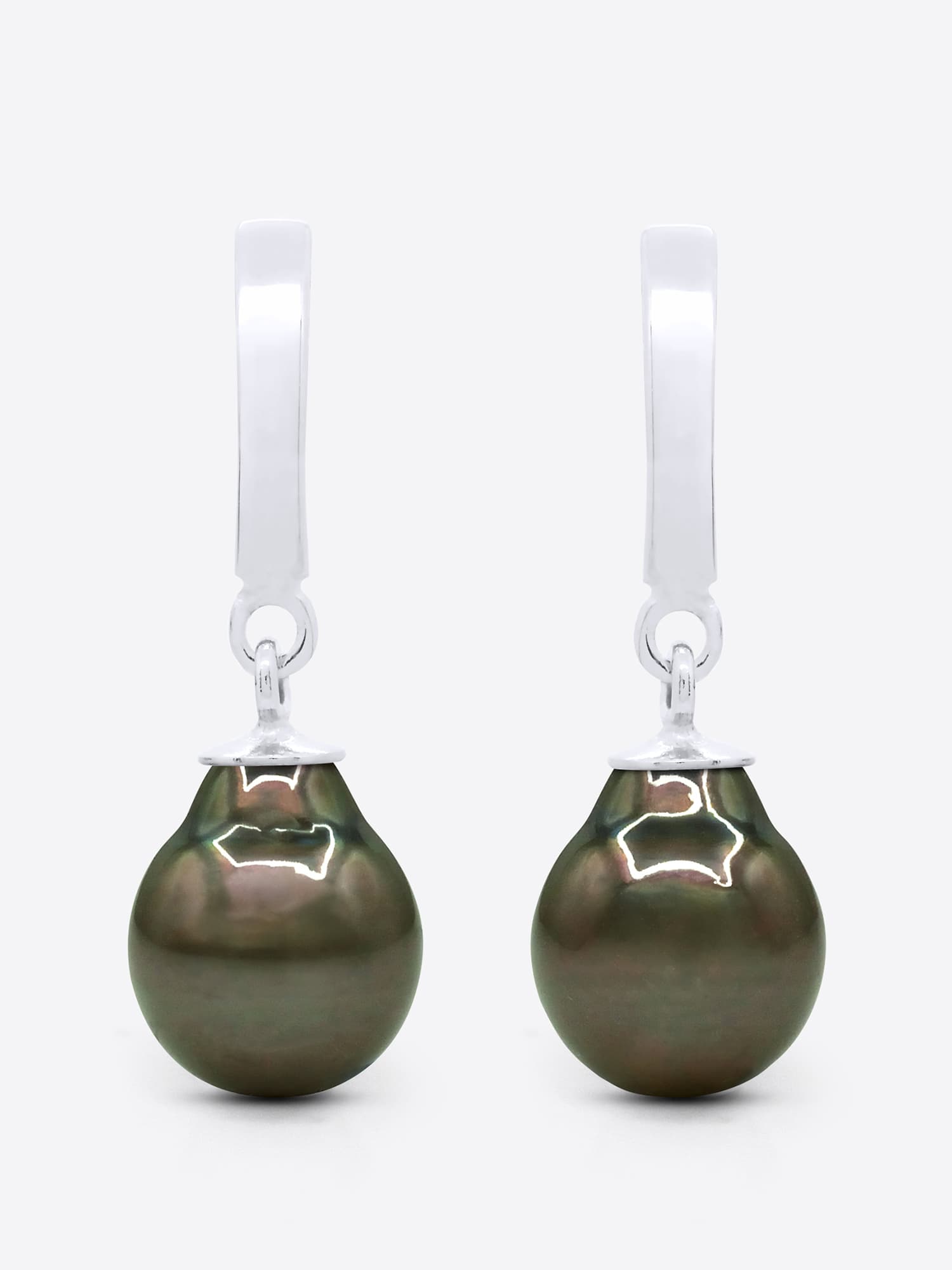 Boucles d'Oreilles Véritables Perles de Tahiti Poires 8-9 mm — Or Blanc 375 Millièmes 1