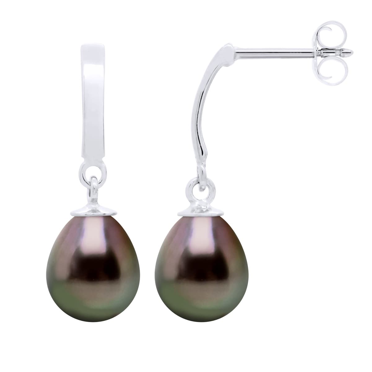 Boucles d'Oreilles Véritables Perles de Tahiti Poires 8-9 mm — Or Blanc 375 Millièmes 5