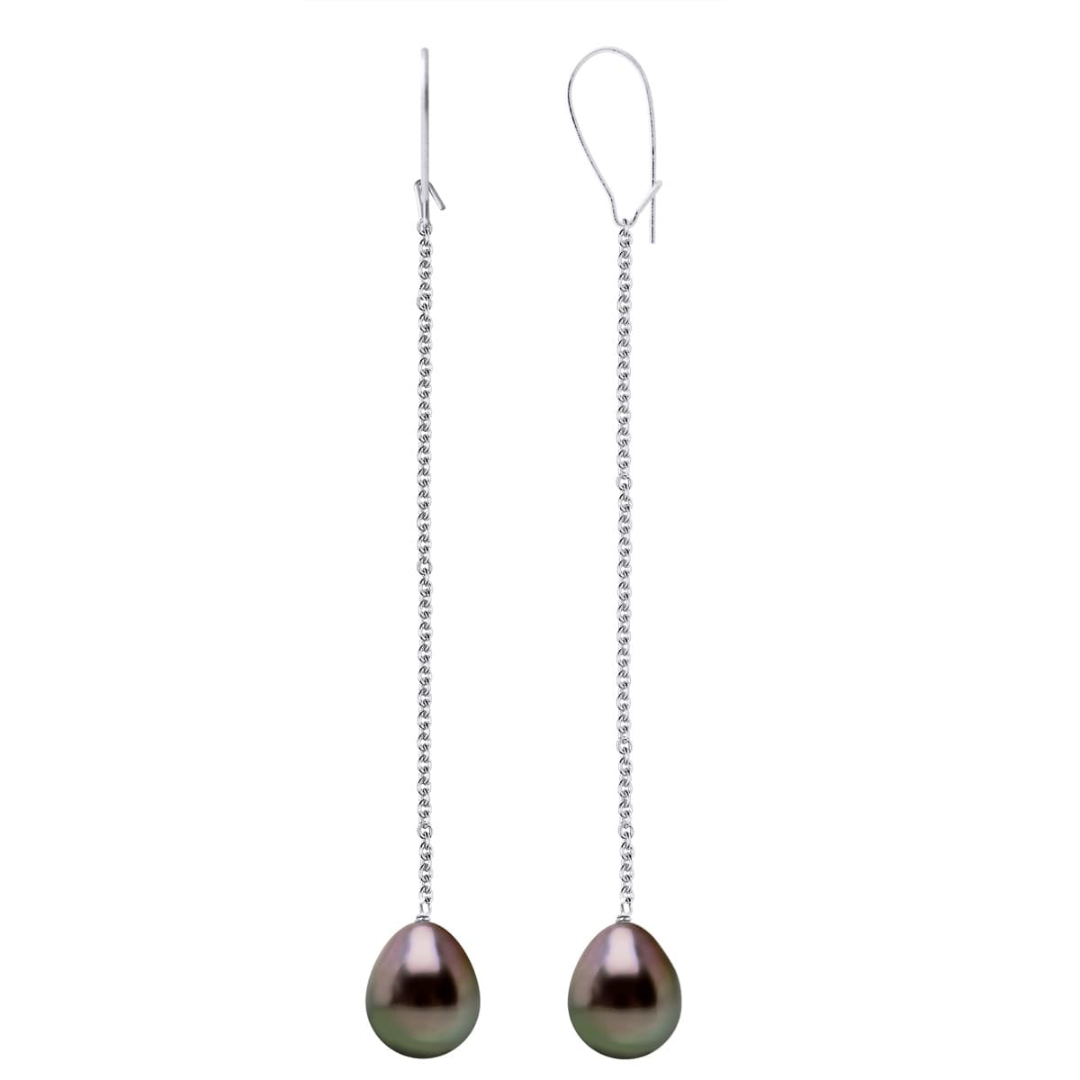 Boucles d'Oreilles Véritables Perles de Tahiti Poires 10-11 mm — Or Blanc 375 Millièmes 1