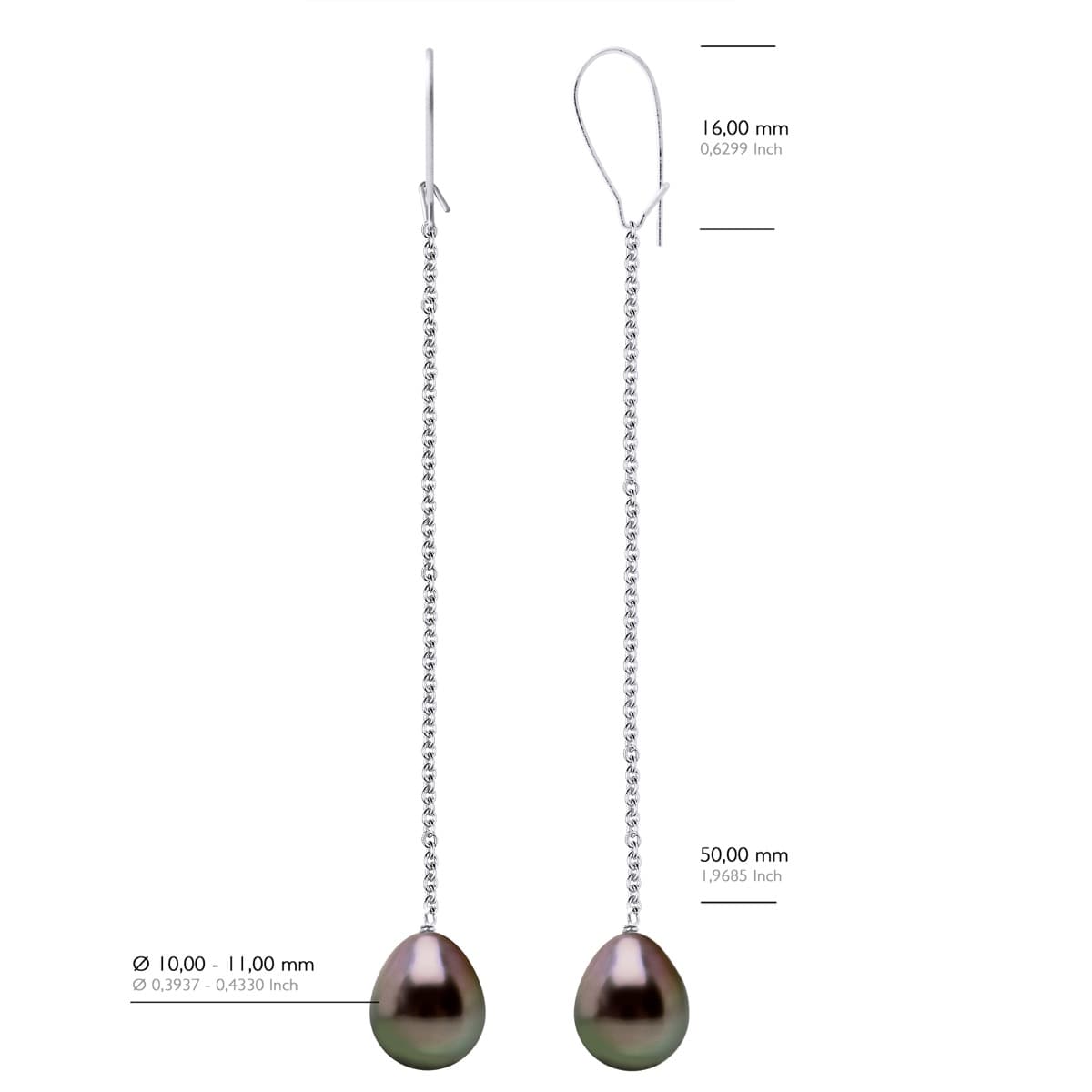 Boucles d'Oreilles Véritables Perles de Tahiti Poires 10-11 mm — Or Blanc 375 Millièmes 3