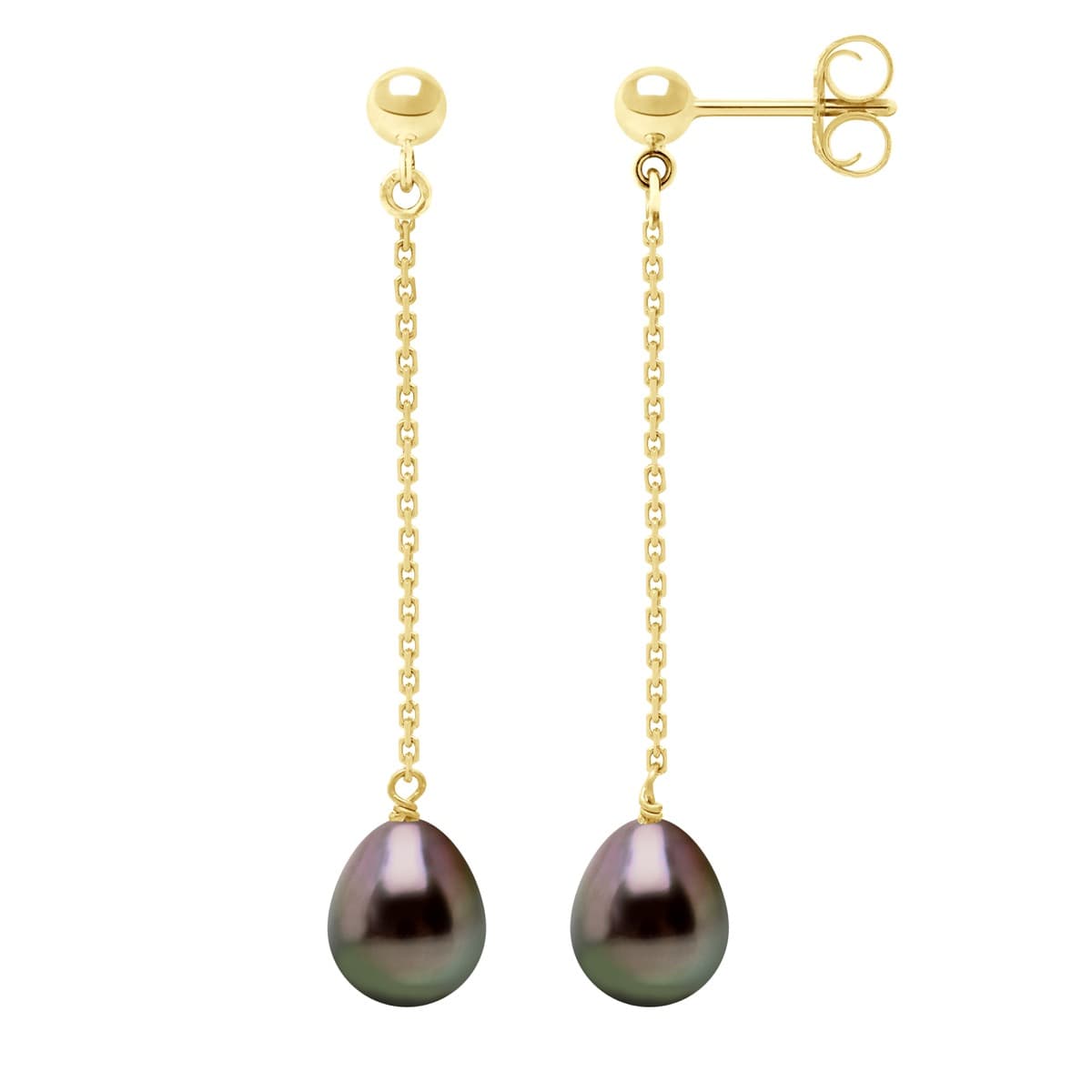 Boucles d'Oreilles Véritables Perles de Tahiti Poires 8-9 mm — Or Jaune 375 Millièmes 1