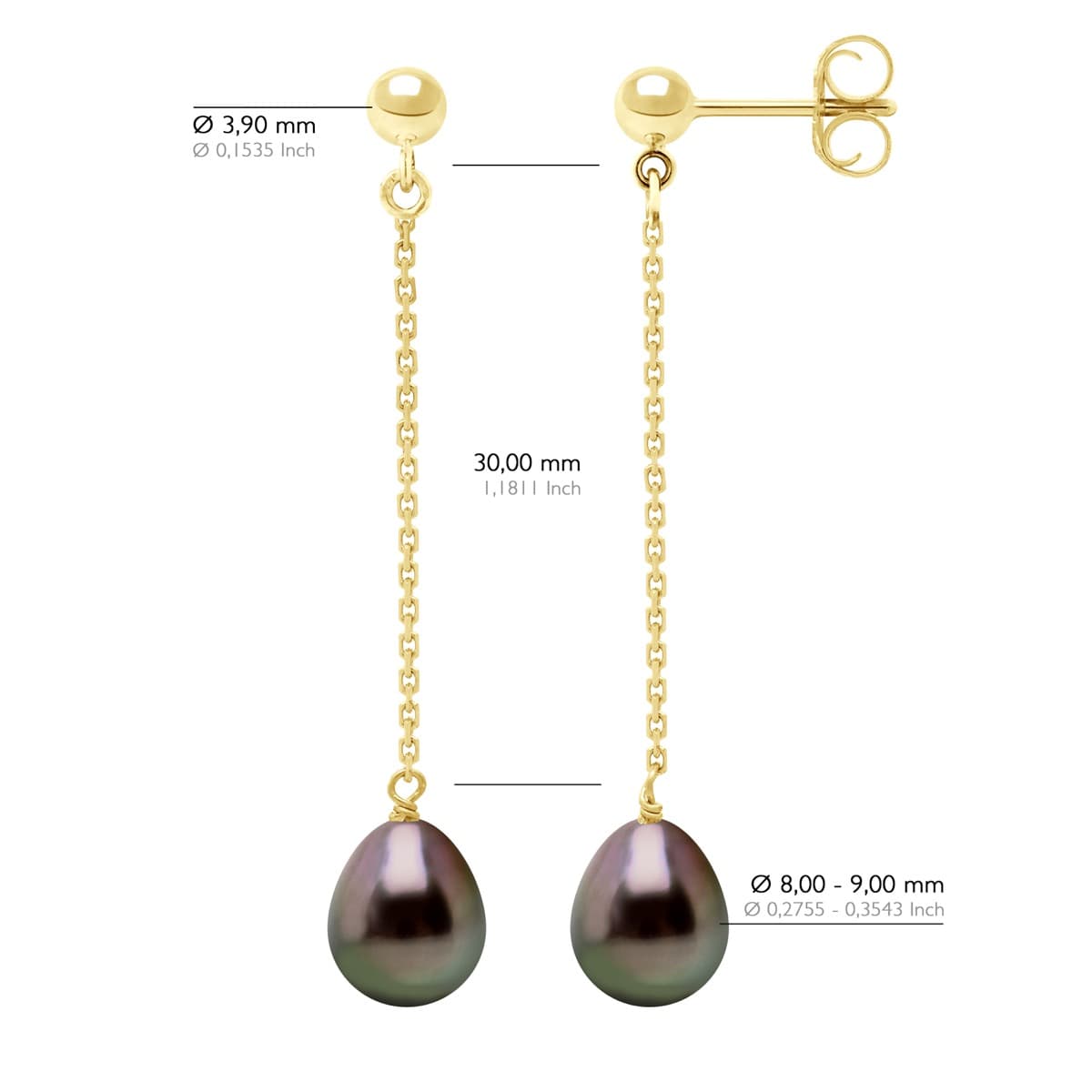 Boucles d'Oreilles Véritables Perles de Tahiti Poires 8-9 mm — Or Jaune 375 Millièmes 2