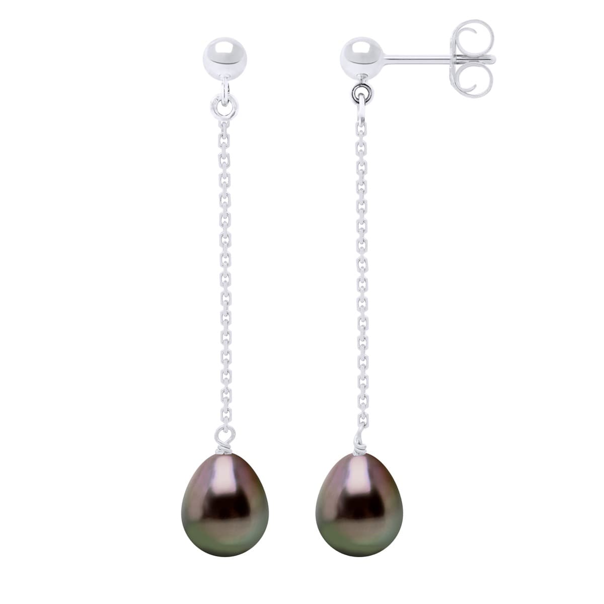 Boucles d'Oreilles Véritables Perles de Tahiti Poires 8-9 mm — Or Blanc 375 Millièmes 1