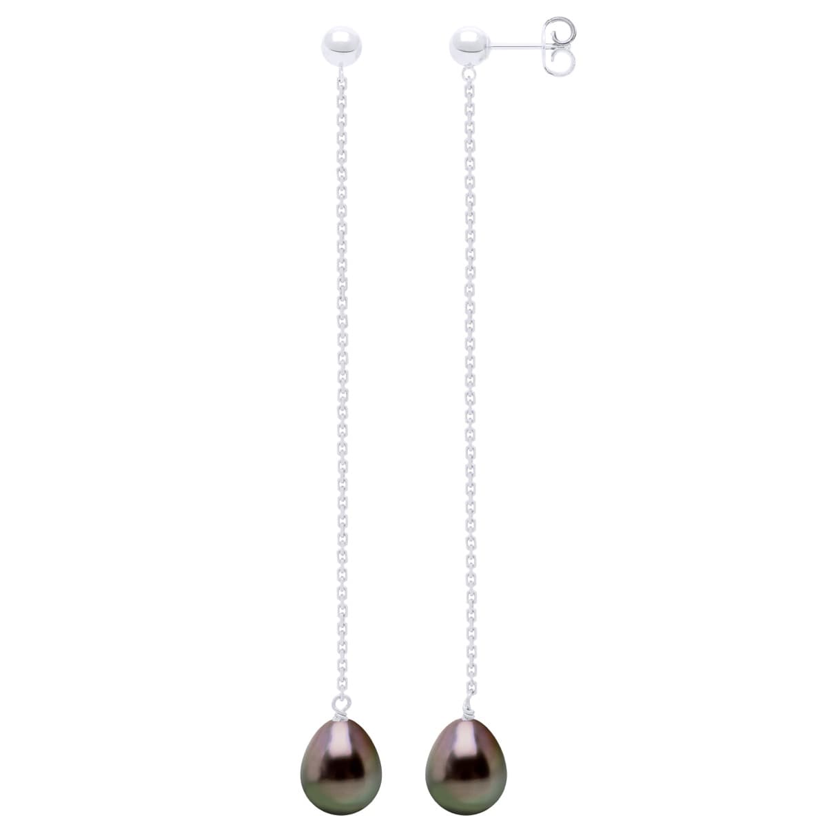 Boucles d'Oreilles Véritables Perles de Tahiti Poires 8-9 mm — Or Blanc 375 Millièmes 1