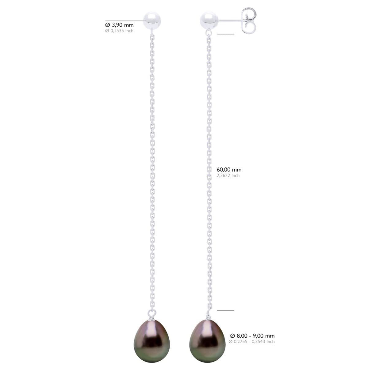 Boucles d'Oreilles Véritables Perles de Tahiti Poires 8-9 mm — Or Blanc 375 Millièmes 3