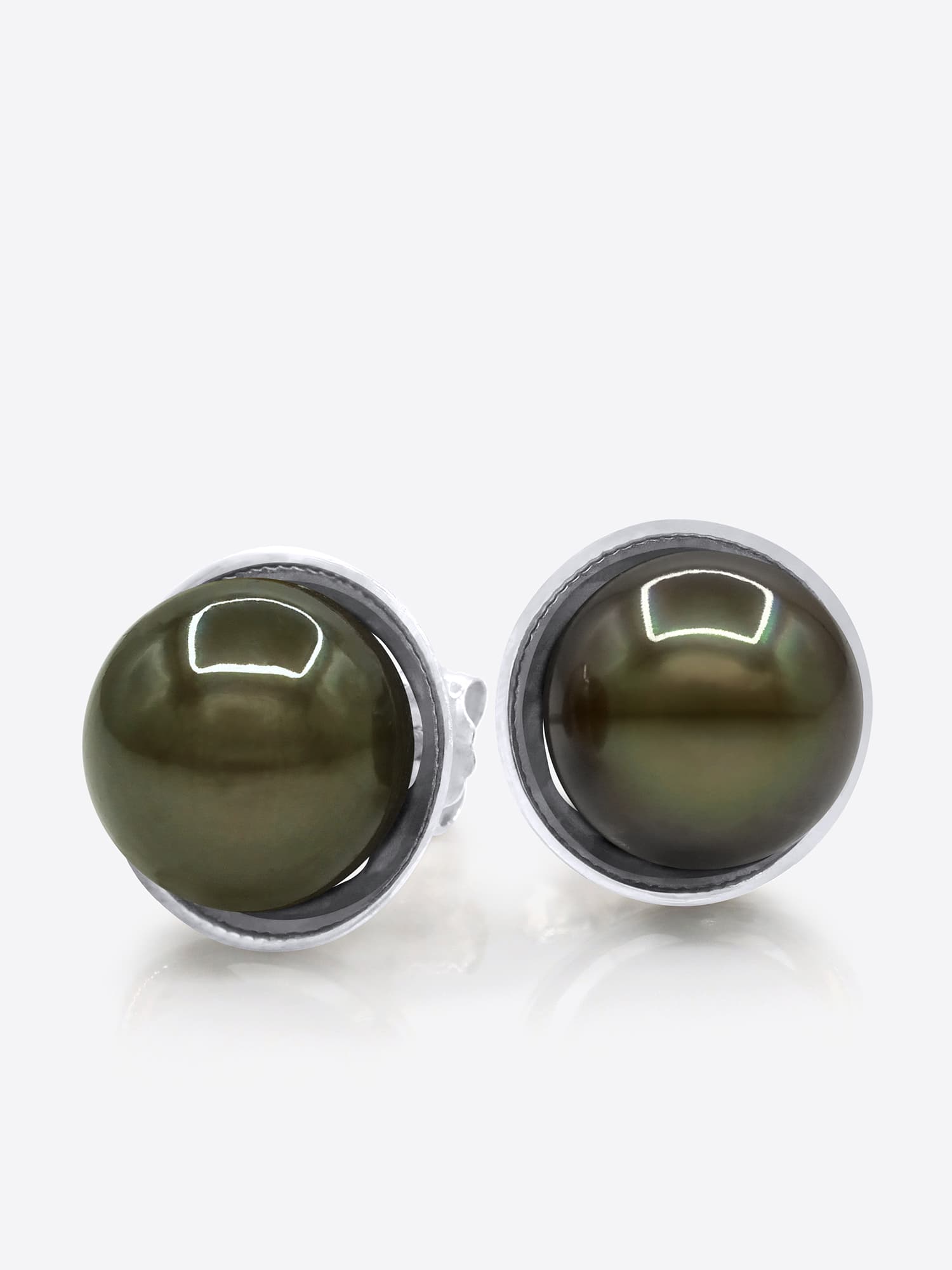 Boucles d'Oreilles Véritables Perles de Tahiti Rondes 9-10 mm — Or Blanc 375 Millièmes 1