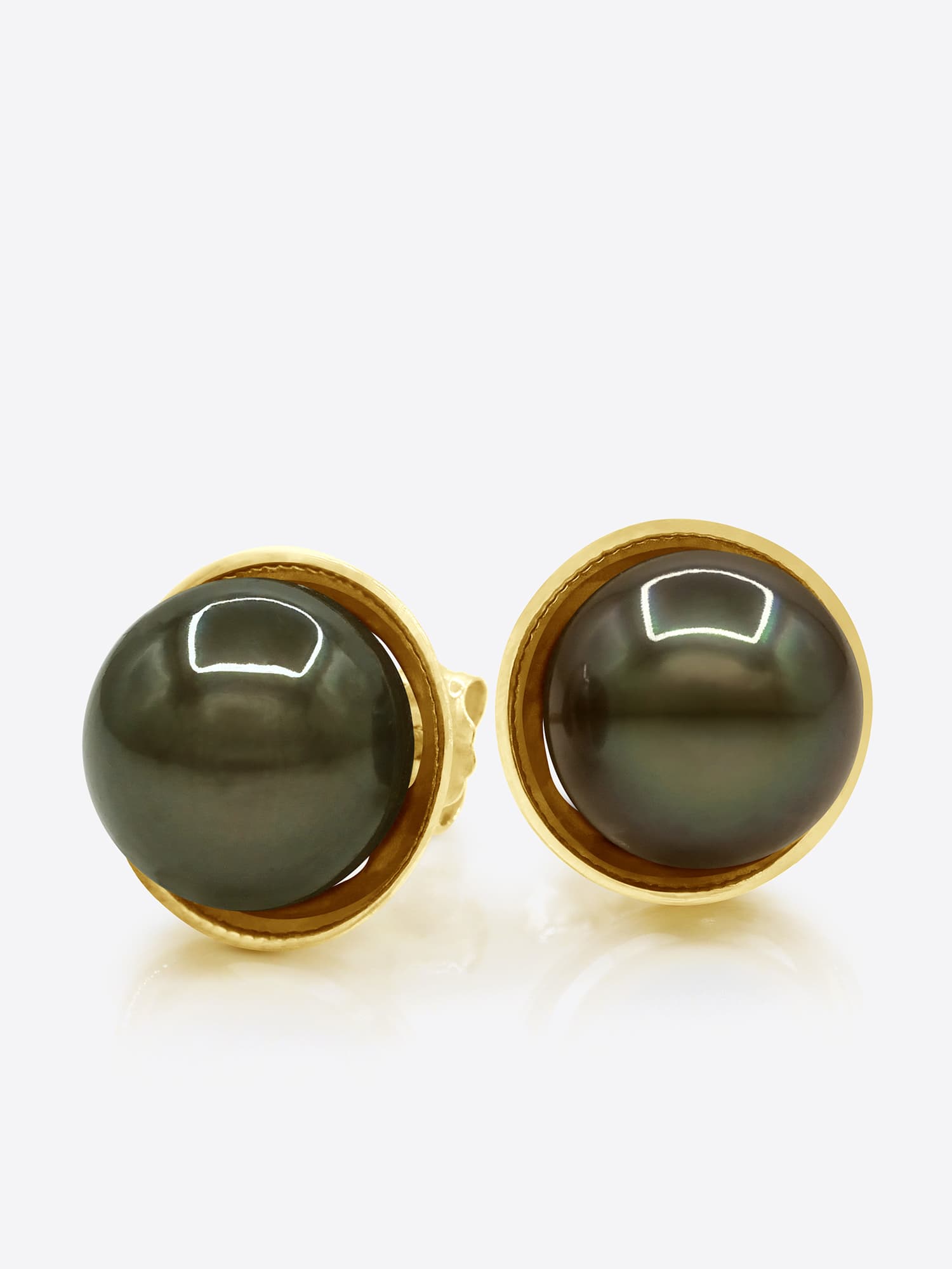 Boucles d'Oreilles Véritables Perles de Tahiti Rondes 9-10 mm — Or Jaune 375 Millièmes 1