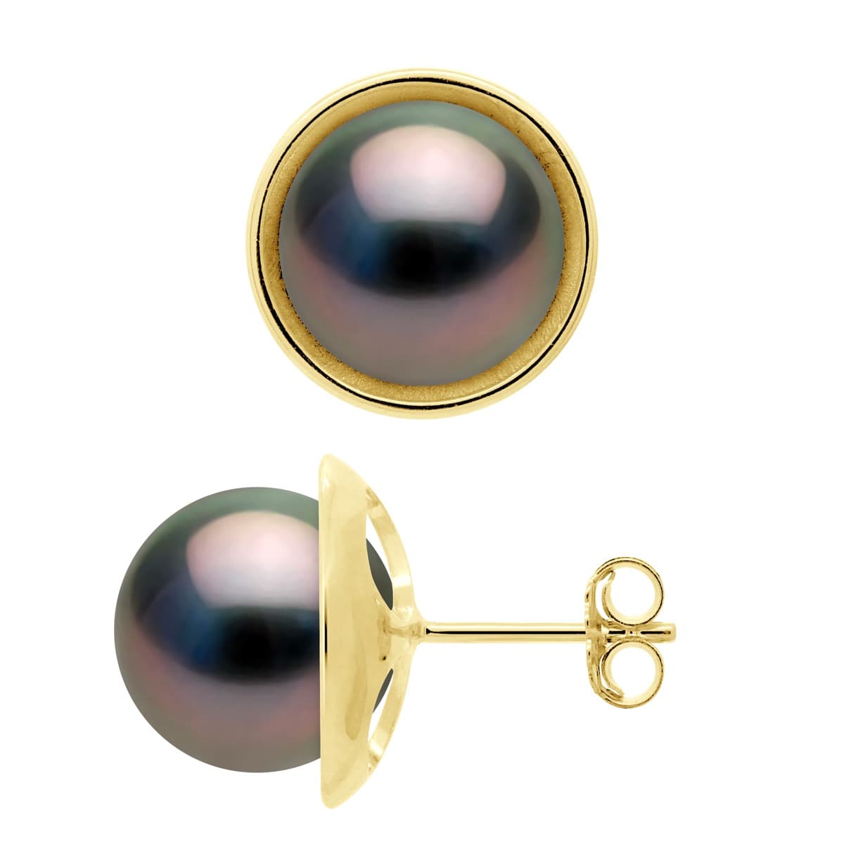 Boucles d'Oreilles Véritables Perles de Tahiti Rondes 9-10 mm — Or Jaune 375 Millièmes 5