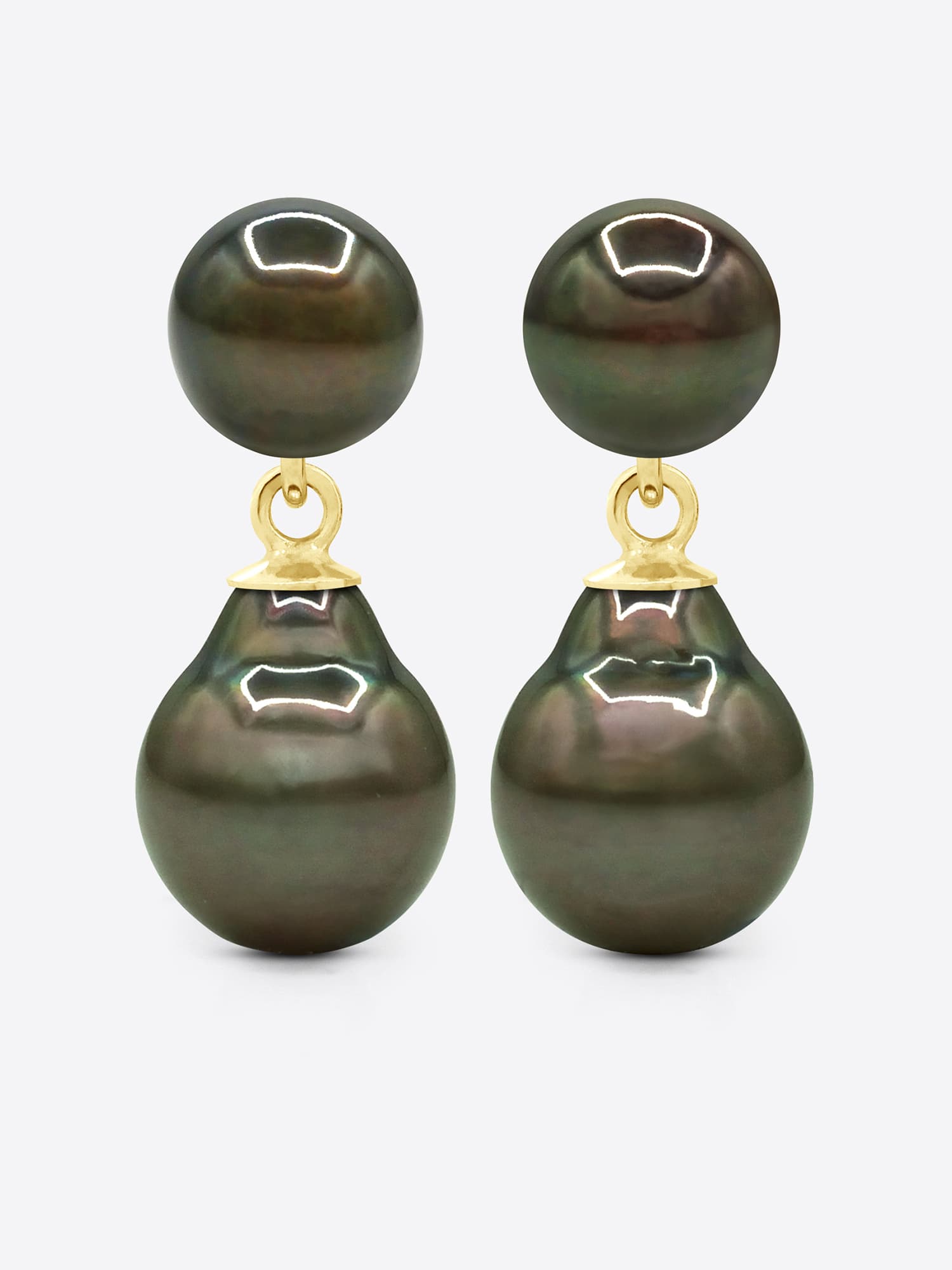 Boucles d'Oreilles Véritables Perles de Tahiti Poires 9-10 mm — Or Jaune 375 Millièmes 1