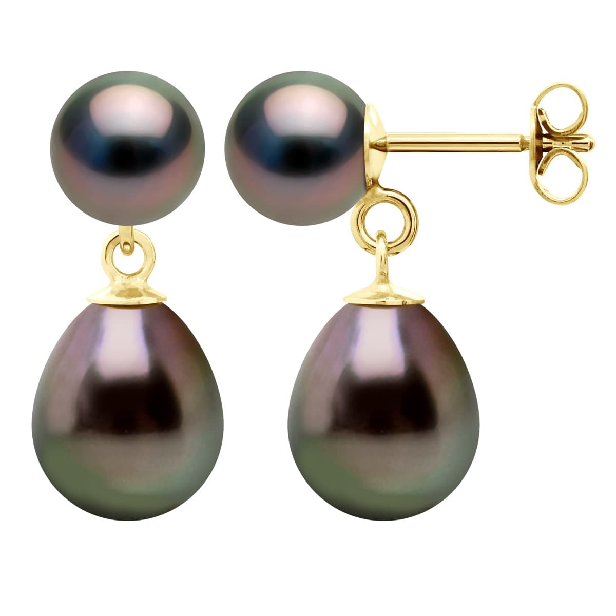 Boucles d'Oreilles Véritables Perles de Tahiti Poires 9-10 mm — Or Jaune 375 Millièmes 5