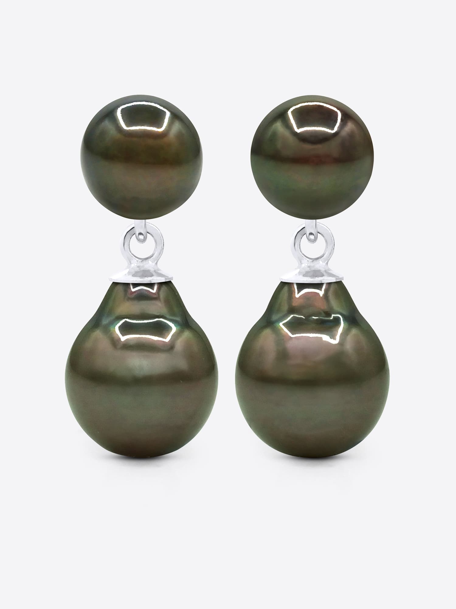 Boucles d'Oreilles Véritables Perles de Tahiti Poires 9-10 mm — Or Blanc 375 Millièmes 1