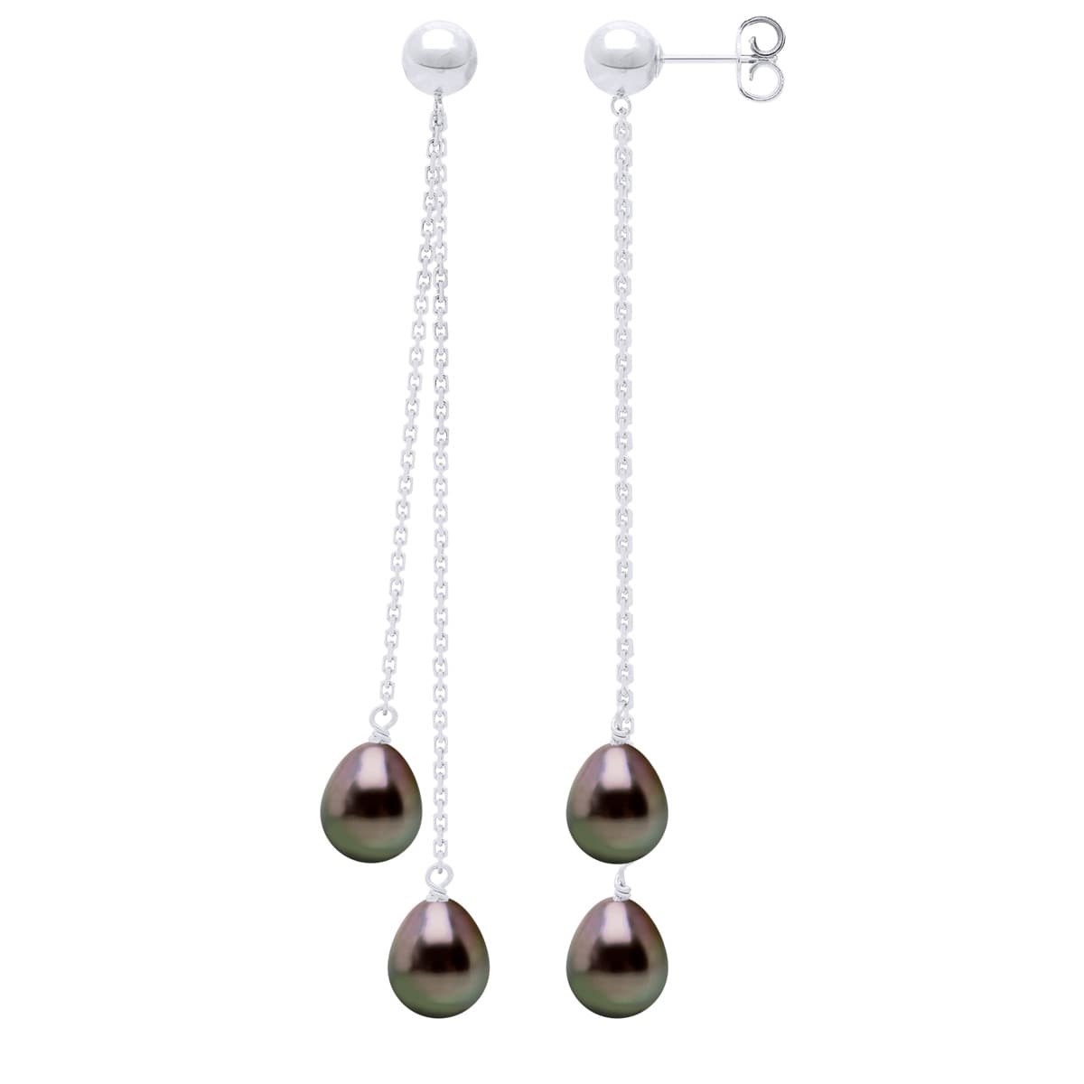 Boucles d'Oreilles Véritables Perles de Tahiti Poires 7-8 mm — Or Blanc 375 Millièmes 1